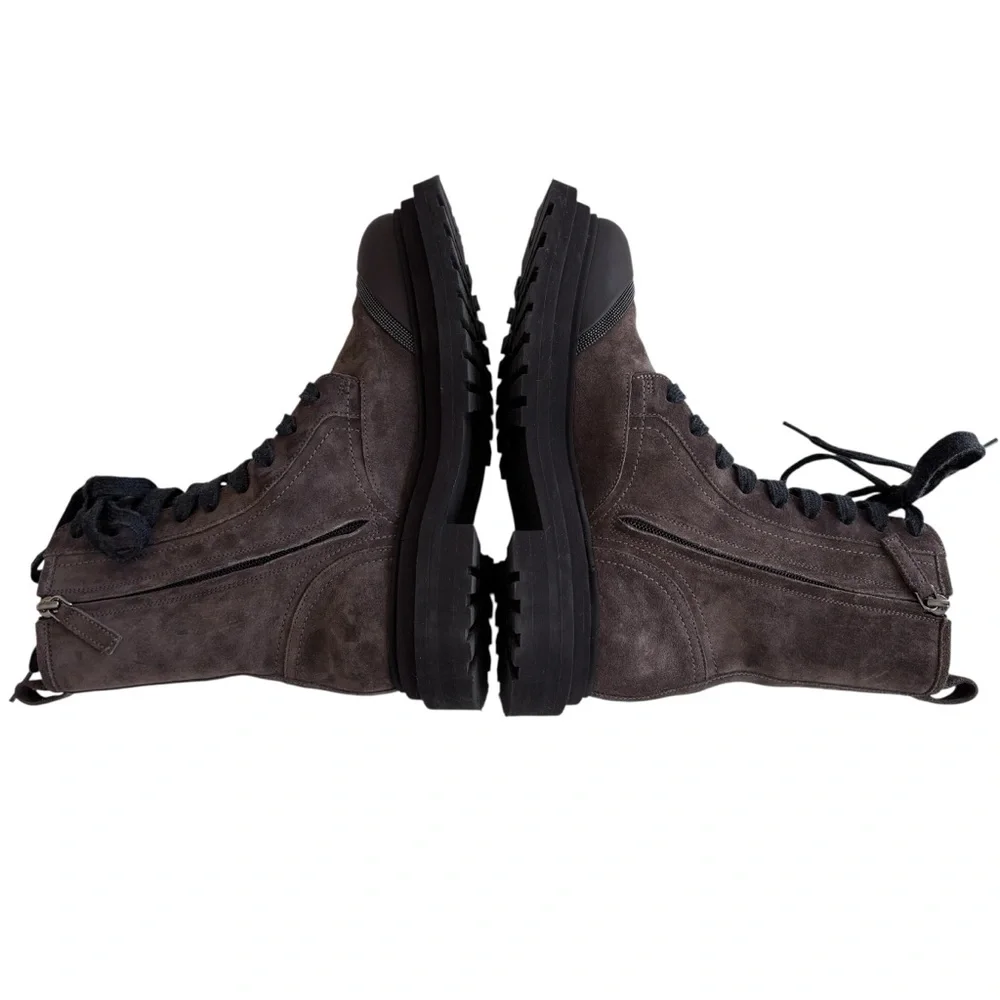 BRUNELLO CUCINELLI Brown Suede Boots with Monil Chain Sz 37